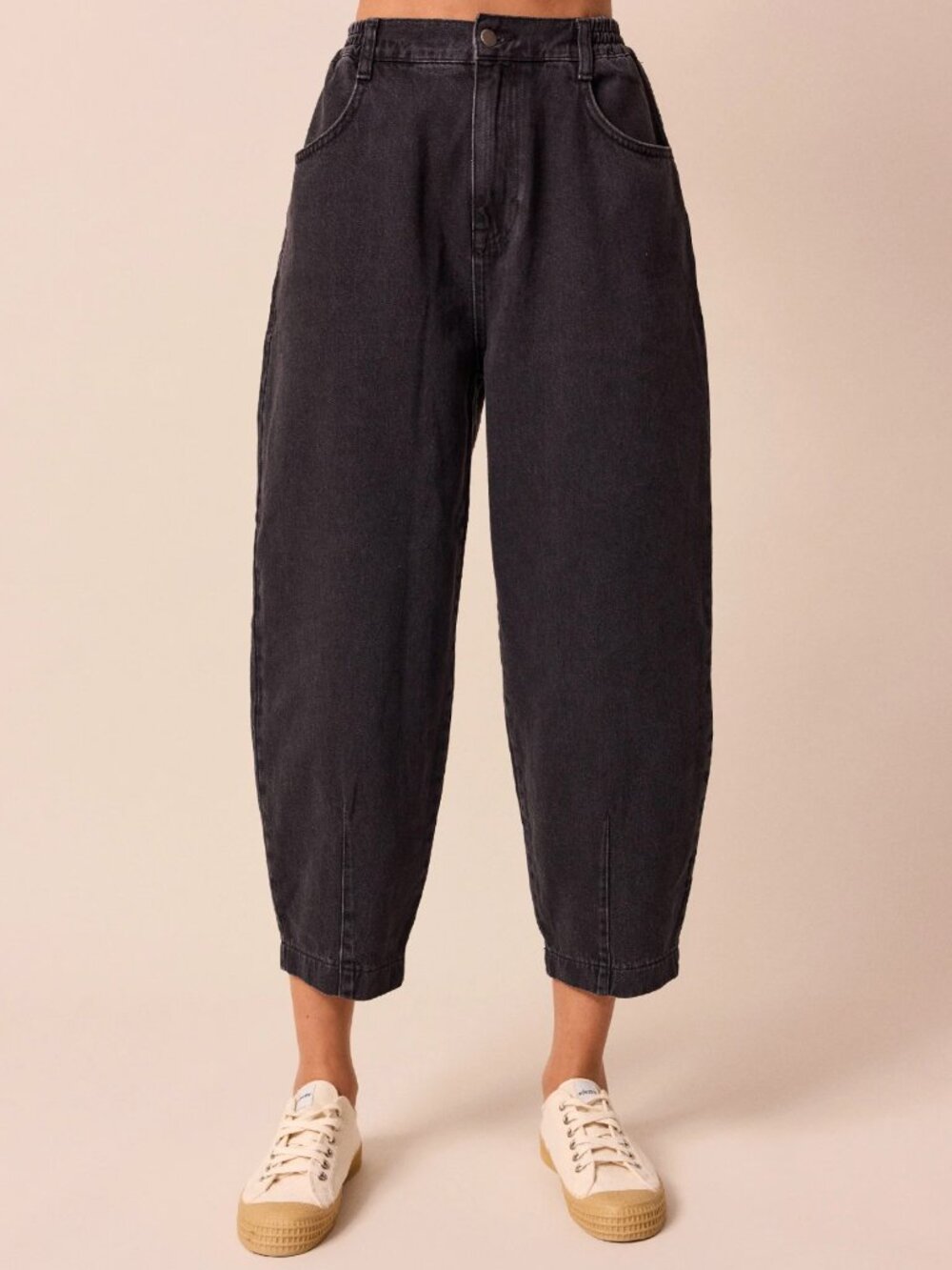 Beyond Nine Remi Barrel Leg Jeans in Washed Black Sz XL